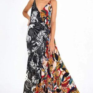 Farm Rio Maxi Dress Toucans and Leopard Split Print